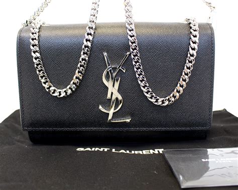 ysl black bag with silver chain